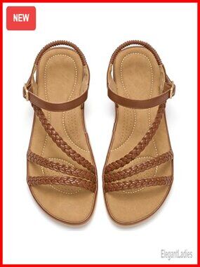 Womens Dressy Strappy Flat Sandals Cushioned Walking Shoes